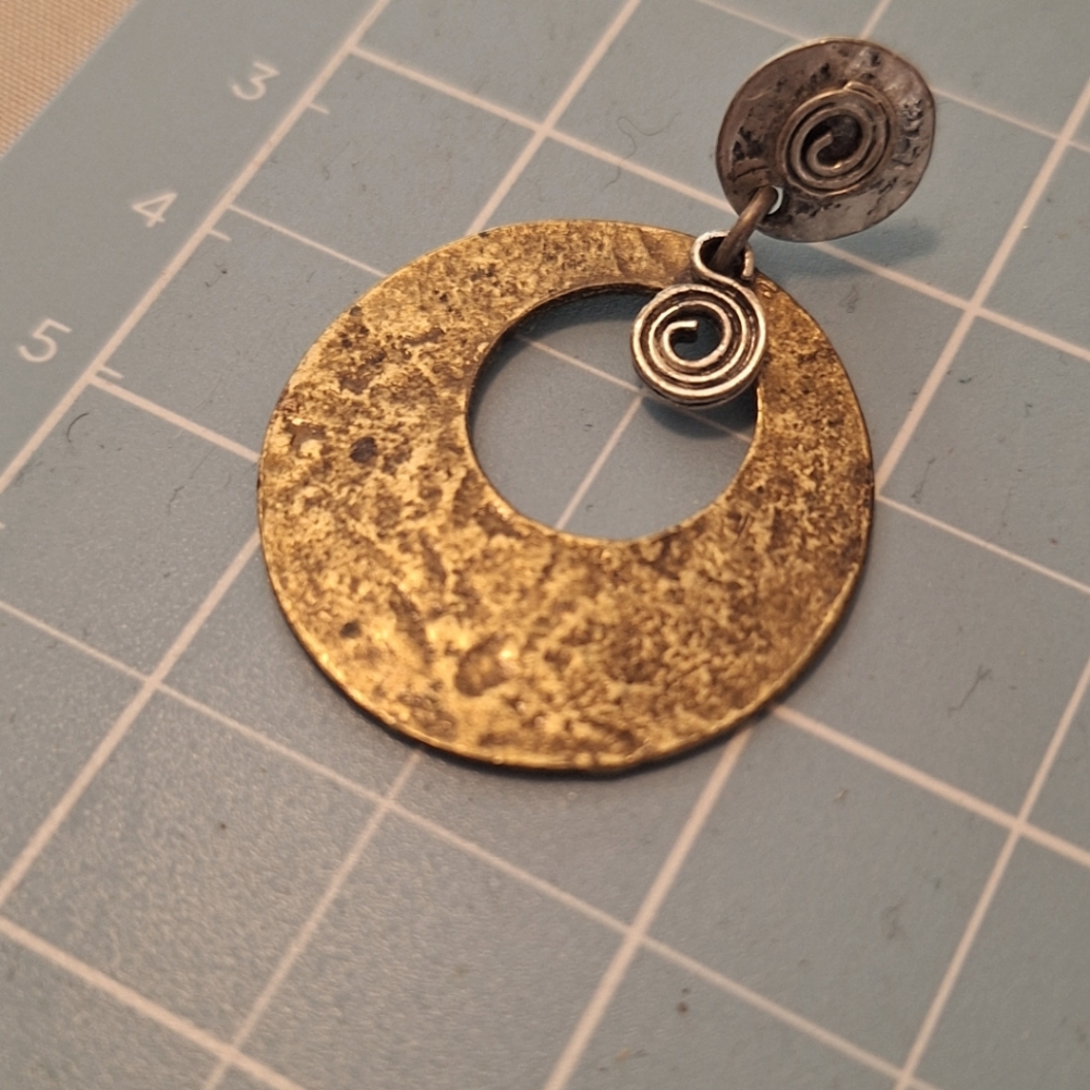 Vintage Hammered Copper and Silver Tones Post Earrings